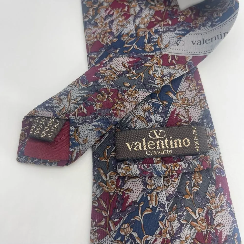 Valentino Burgundy Navy Gold Italian Silk Luxury Necktie